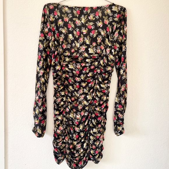 Urban Outfitters Green Floral Cinched V-Neck Mini Dress | Size M - Picture 2 of 5